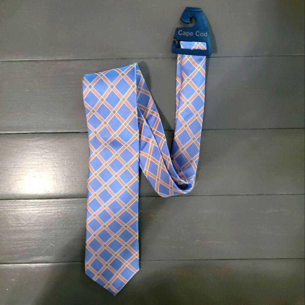 CAPE COD Neckwear Men's Geometric Grid Tie Pattern with Multicolor Accents
